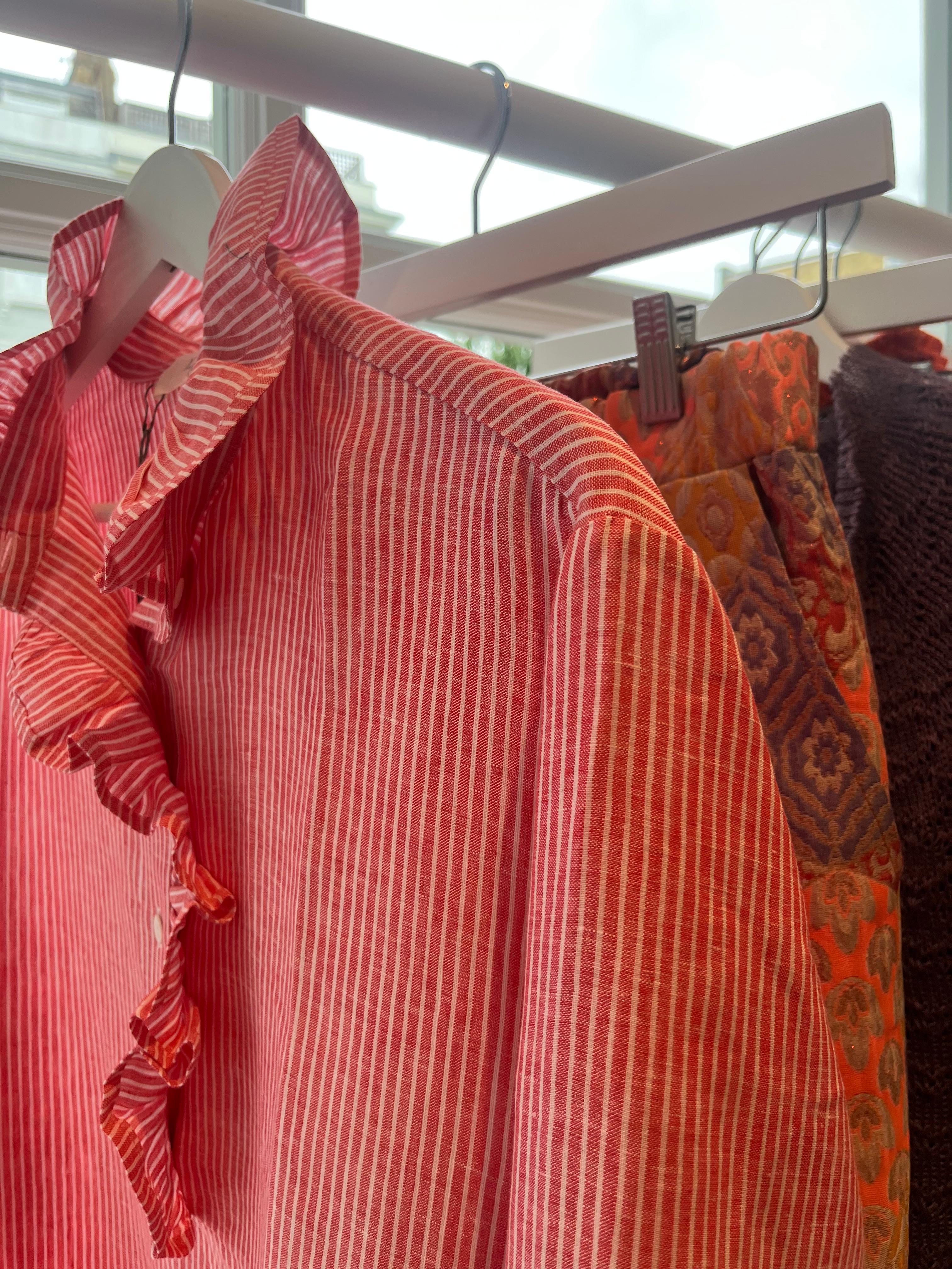 Arabella shirt - Stripes Red linen